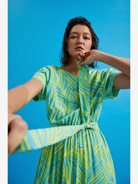 Moodo Moodo tirkizna haljina s kravatom u struku