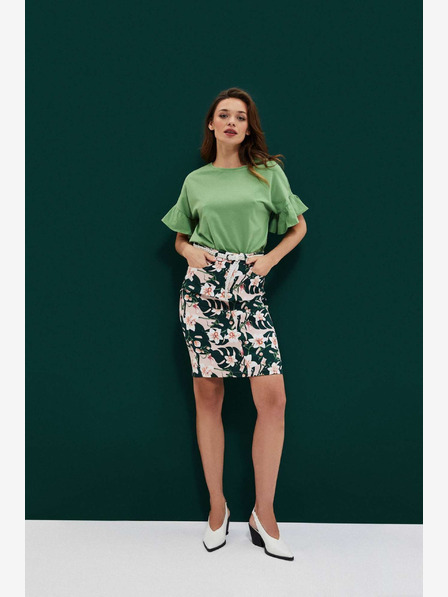 Moodo Bež-zelena ženska cvjetna suknja s remenom Moodo