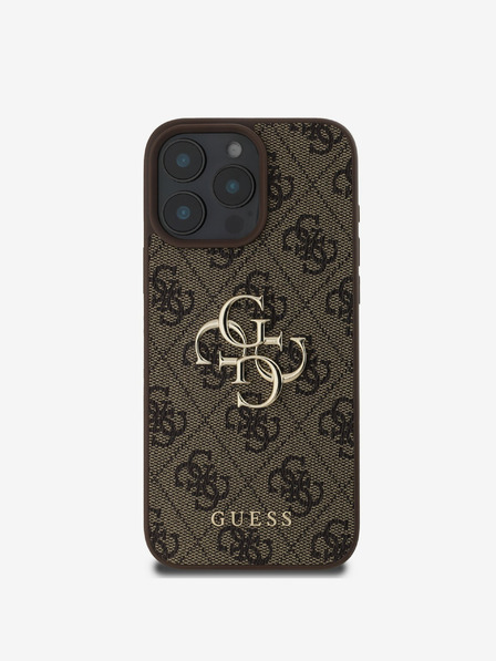 Guess Stražnja maska Guess PU 4G s metalnim logotipom za iPhone 16 Pro smeđa