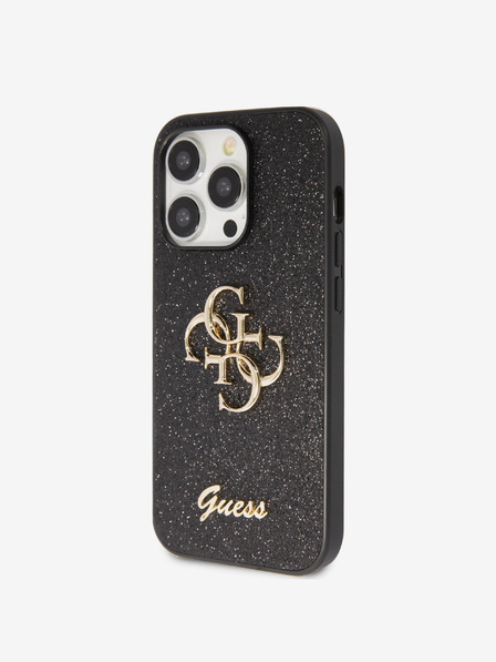 Guess Stražnja maska Guess PU s fiksnim svjetlucavim 4G metalnim logotipom za iPhone 15 Pro Max crna