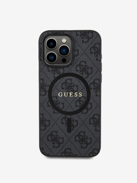 Guess Guess PU kožni 4G prsten u boji MagSafe stražnja maska za iPhone 15 Pro Max crna