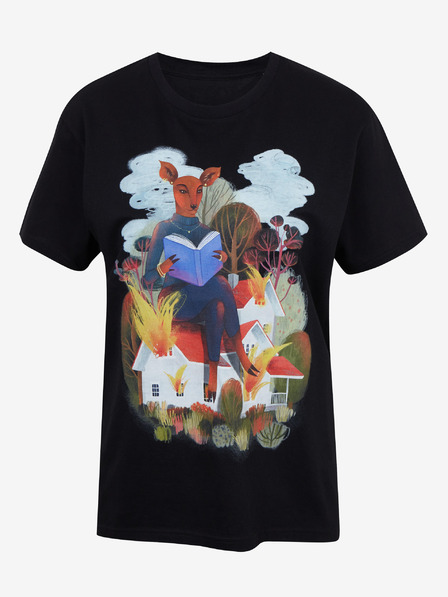 DOBRO Crna ženska majica s printom Zoot DOBRO. Srna