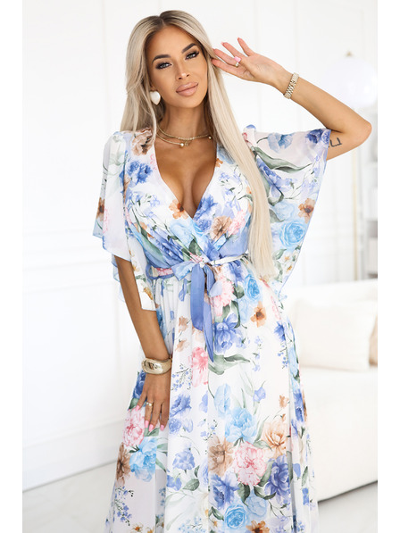 numoco Prozračne zavjetnute maxi haljine s cvjetnim uzorkom plave ruže