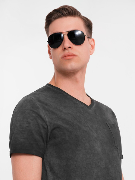 Ombre Clothing Muška pamučna V-izrez majica s efektom opranih rubova - crna