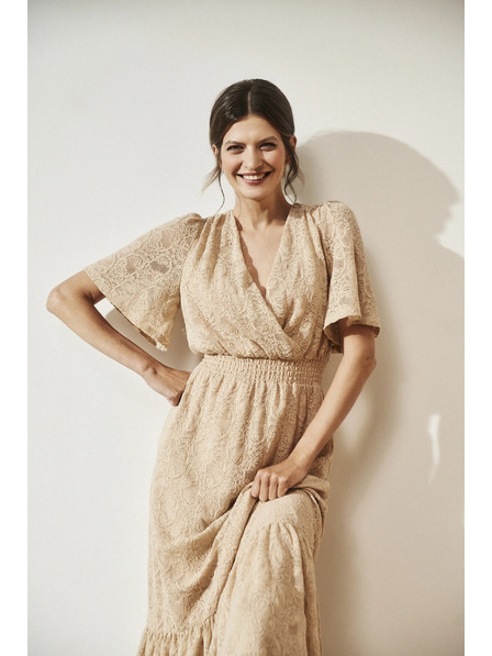 Moodo Krem čipkaste maxi haljine