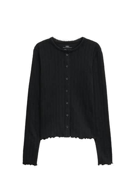 Marks & Spencer Top s gumbima i kopčanjem na gumbe s visokim udjelom pamuka (6–16 godina) Marks & Spencer crna