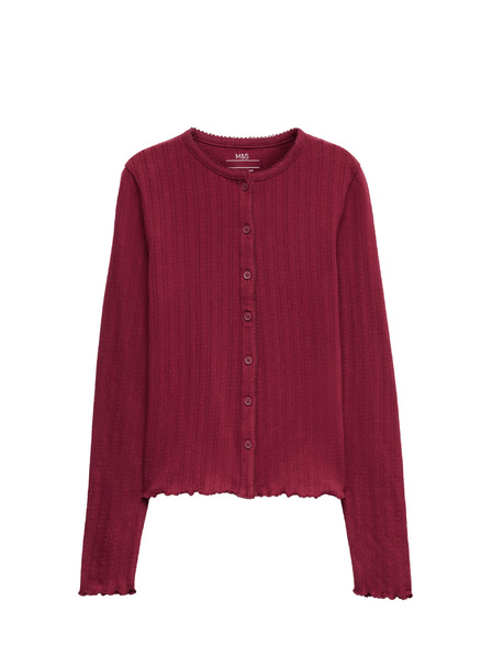 Marks & Spencer Top s gumbima i kopčanjem na gumbe s visokim udjelom pamuka (6–16 godina) Marks & Spencer crvena