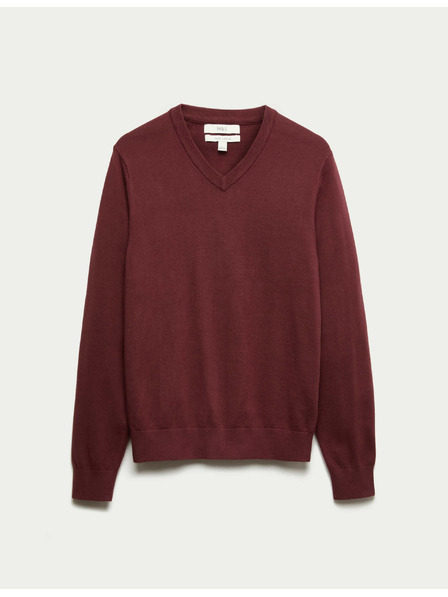 Marks & Spencer Čisto pamučni V-izrez džemper Marks & Spencer crvena