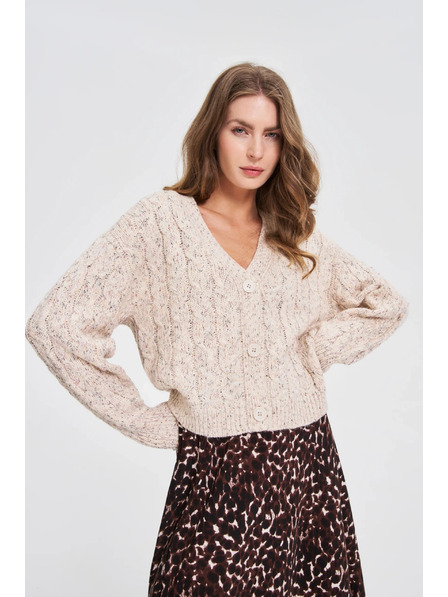 Moodo Béžový kardigan s ukrašenim pletenjem Moodo