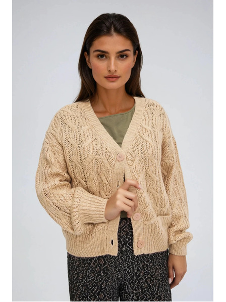 Moodo Béžový kardigan s V-izrezom Moodo