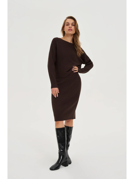 Moodo Rebrasti pulover smeđi Moodo