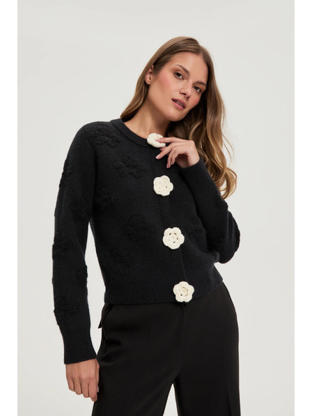 Moodo Crni kardigan s cvijetnom aplikacijom Moodo