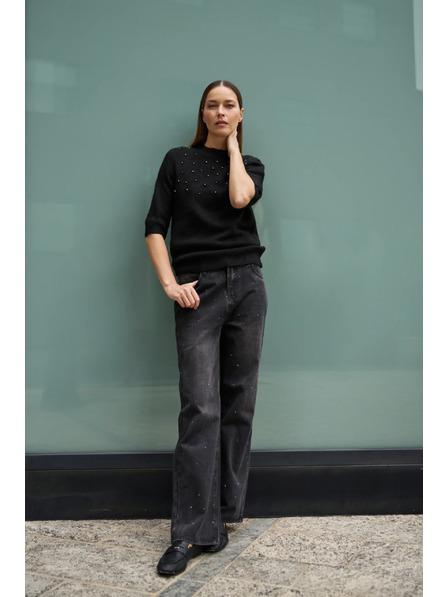 Moodo Crni džemper ukrašen perlicama Moodo