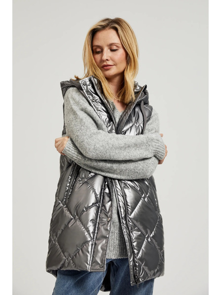 Moodo Prošiveni prsluk s kapuljačom srebrni Moodo