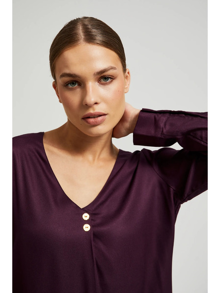 Moodo Ljubičasta košulja s V-izrezom i dekorativnim gumbima Moodo