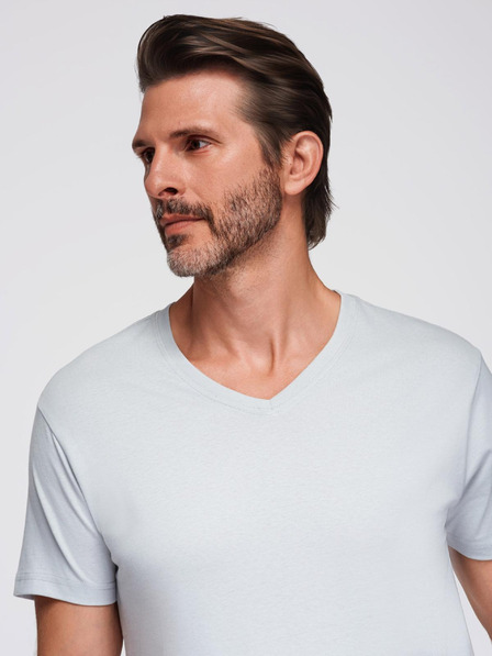 Ombre Clothing Muška klasična pamučna majica BASIC s izrezom - svjetlo siva