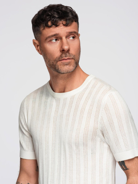 Ombre Clothing Muški džemper s okruglim izrezom i kratkim rukavima - bijeli