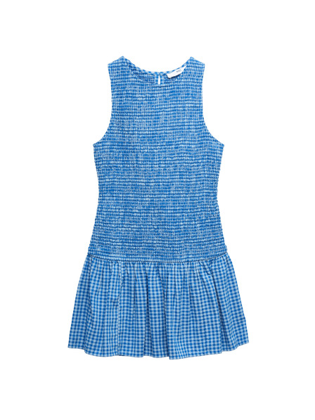 Marks & Spencer Karirana pamučna mini haljina sa spuštenom linijom struka (6–16 godina) Marks & Spencer plava