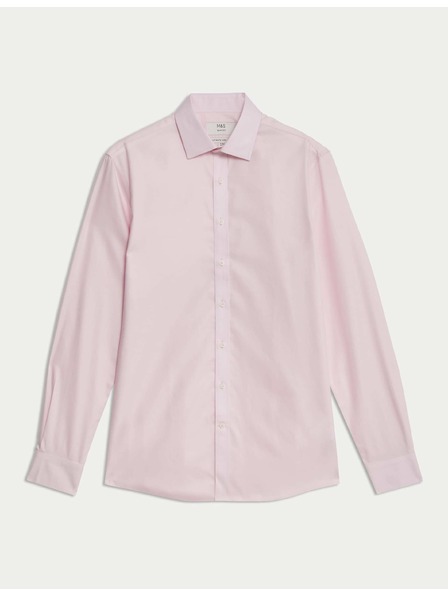 Marks & Spencer Pamučna košulja uskog kroja s ne-glačanjem obradom Marks & Spencer ružičasta