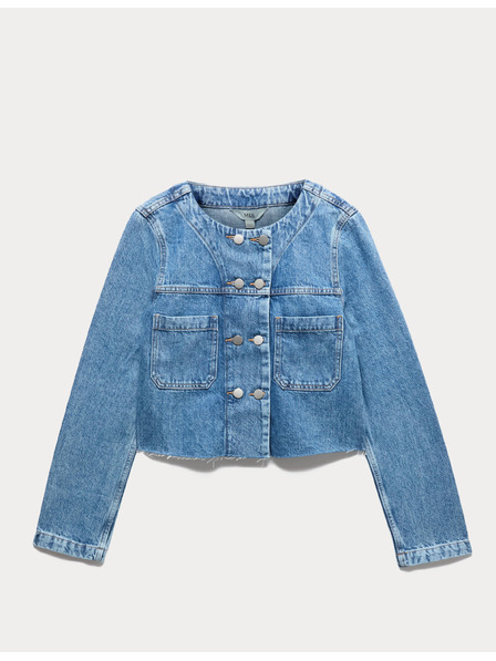 Marks & Spencer Skraćenu denim jaknu bez ovratnika s dvostrukim pojasom Marks & Spencer mornarsko plava