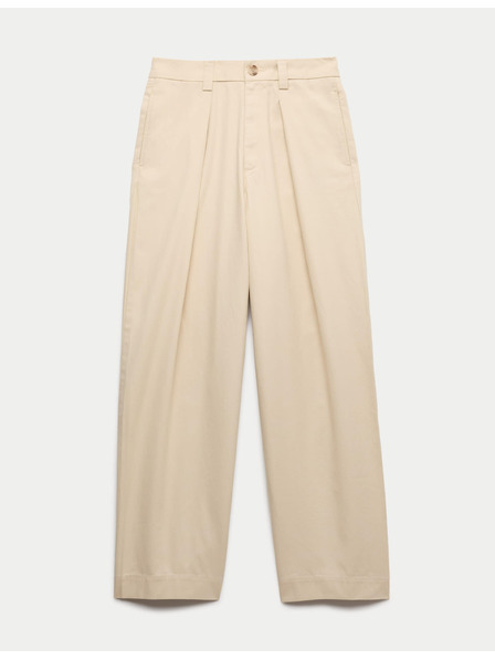 Marks & Spencer Chino hlače od čiste pamuke s pleticama sprijeda i ravnim nogavicama Marks & Spencer bež