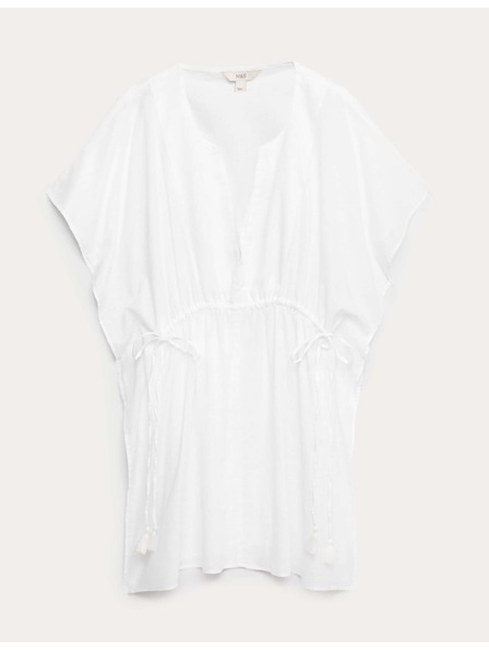 Marks & Spencer Kaftan mini haljina od čiste pamuke s ukrasnim vezivanjem Marks & Spencer bijela