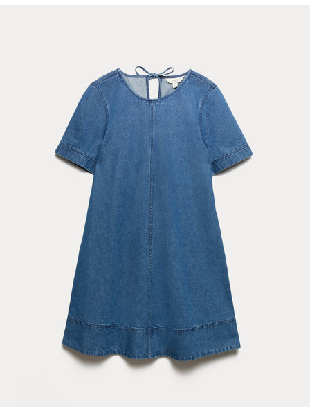 Marks & Spencer Tekoća denimska mini majična haljina od čistog pamuka Marks & Spencer mornarska plava