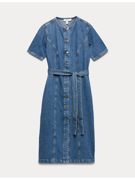 Marks & Spencer Denimska zapinjajuća midi haljina s istaknuta struk Marks & Spencer mornarska plava