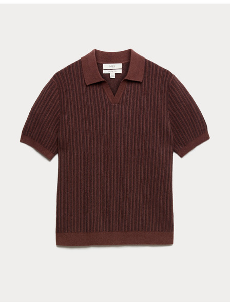 Marks & Spencer Pletena prugasta polo majica s buklé, s razapetim ovratnikom Marks & Spencer smeđa