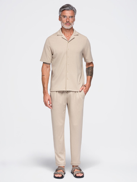 Ombre Clothing Muške viskozne hlače tipa čino sa gumom u struku – bež V3 OM-PACP-0306 Ombre Clothing