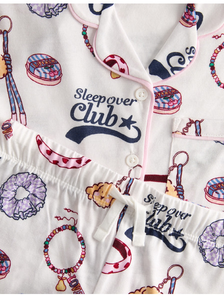Marks & Spencer Pamučna pižama s printom "Sleepover Club" s visokim udjelom pamuka (1–8 godina) Marks & Spencer krem
