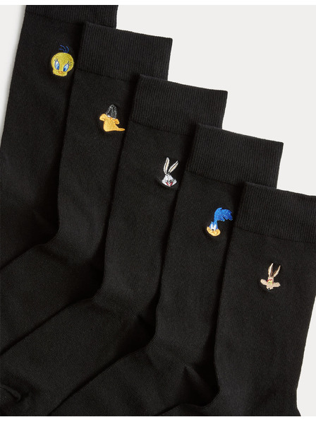 Marks & Spencer Čarape s motivom Looney Tunes™, s visokim udjelom pamuka, 5 parova u pakiranju Marks & Spencer crna