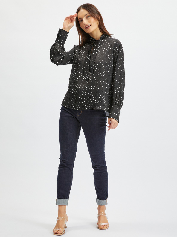 Orsay Crna ženska satenska bluza na točkice ORSAY