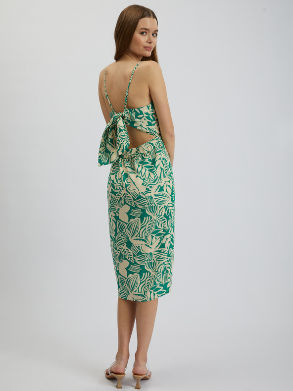 Orsay Krem zelena ženska lanena midi haljina s uzorkom ORSAY