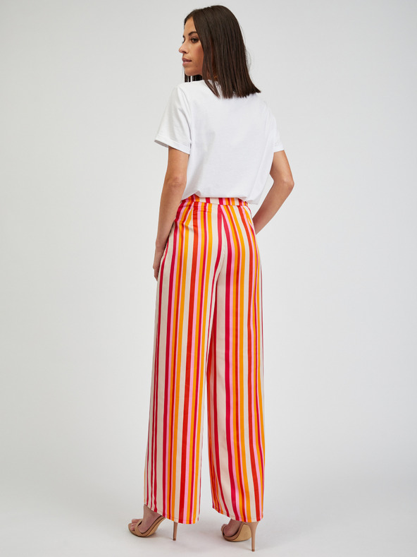 Orsay Crveno-žute ženske široke hlače na pruge ORSAY