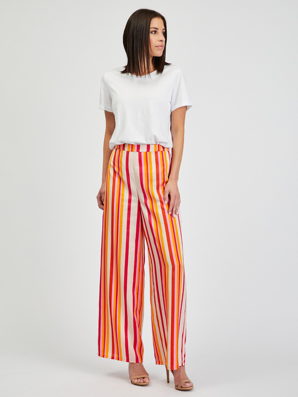 Orsay Crveno-žute ženske široke hlače na pruge ORSAY