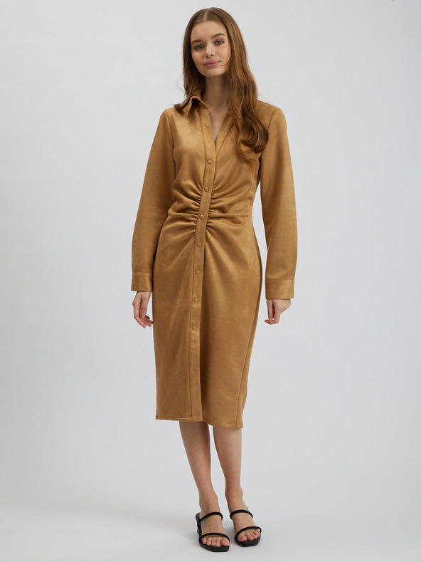 Orsay Smeđa ženska uska haljina od brušene kože ORSAY