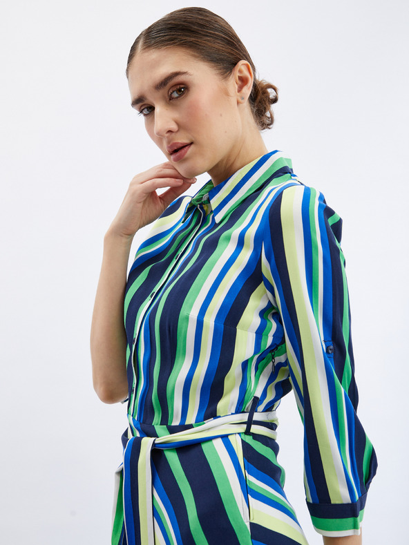 Orsay Zeleno-plava ženska prugasta košulja-haljina ORSAY