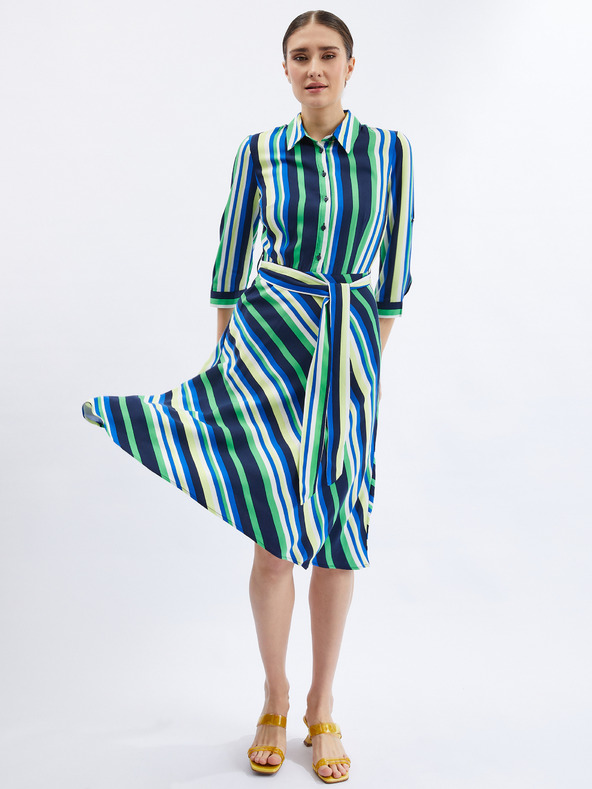 Orsay Zeleno-plava ženska prugasta košulja-haljina ORSAY
