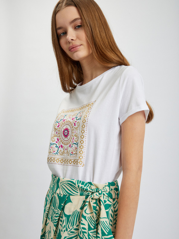 Orsay Krem-zelena ženska suknja na preklop srednje duljine s uzorkom i