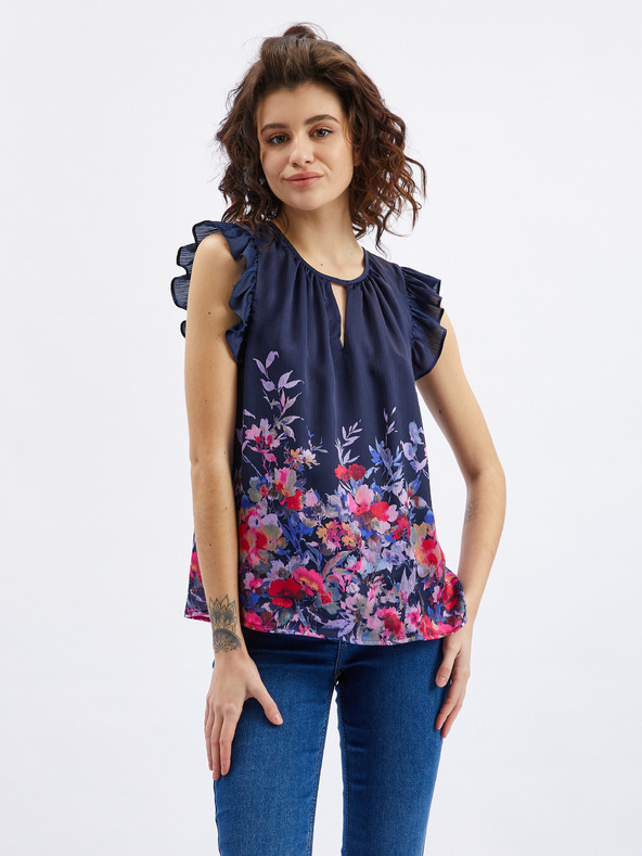 Orsay Tamnoplava ženska bluza cvjetnog uzorka s volanom ORSAY
