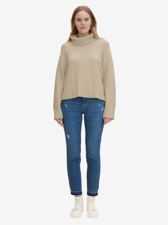 Tom Tailor Plave ženske skraćene slim fit traperice s poderanim efektom Tom Tailora