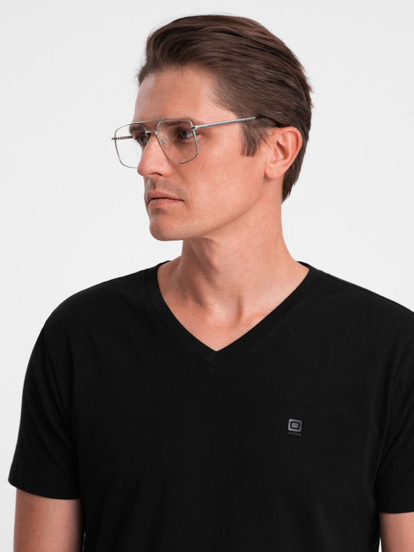 Ombre Clothing Crna muška majica kratkih rukava s v-izrezom Ombre Clothing