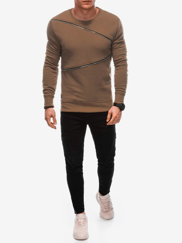 Ombre Clothing Smeđi muški sweatshirt s ukrasnim patentnim zatvaračima Ombre Clothing