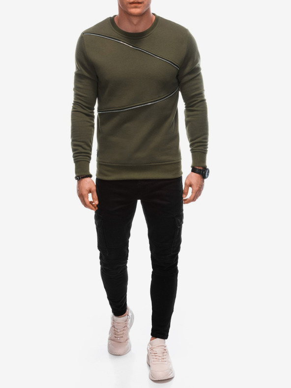 Ombre Clothing Zeleni muški sweatshirt s ukrasnim patentnim zatvaračima Ombre Clothing