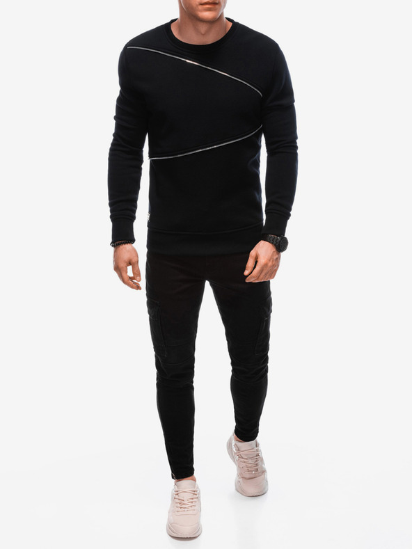 Ombre Clothing Crni muški sweatshirt s ukrasnim patentnim zatvaračima Ombre Clothing