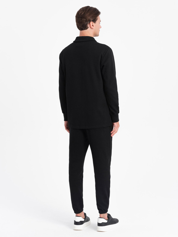 Ombre Clothing Crna muška trenirka, polo ovratnik, trenirka + hlače Ombre odjeća