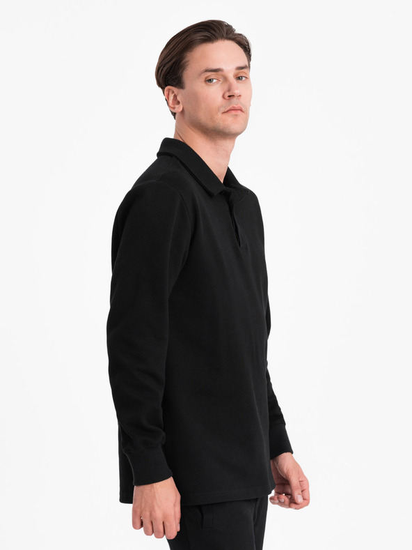 Ombre Clothing Crna muška trenirka, polo ovratnik, trenirka + hlače Ombre odjeća