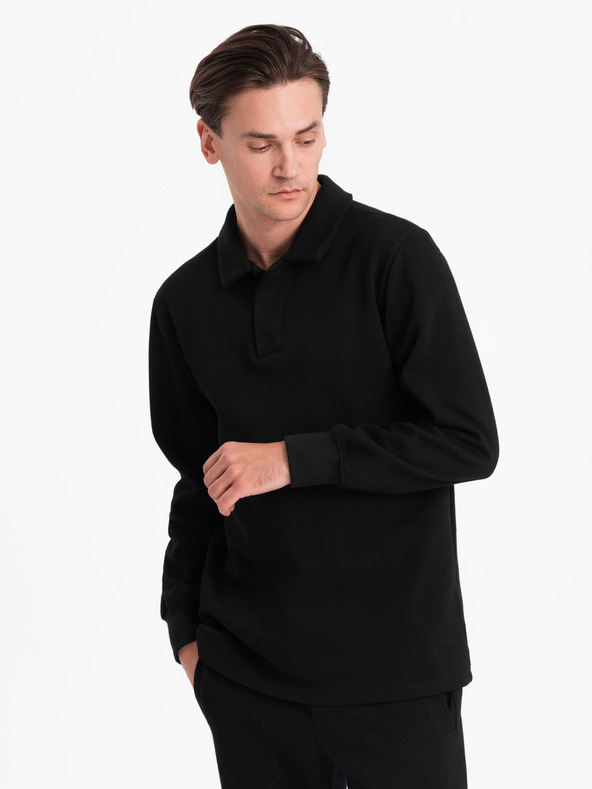 Ombre Clothing Crna muška trenirka, polo ovratnik, trenirka + hlače Ombre odjeća