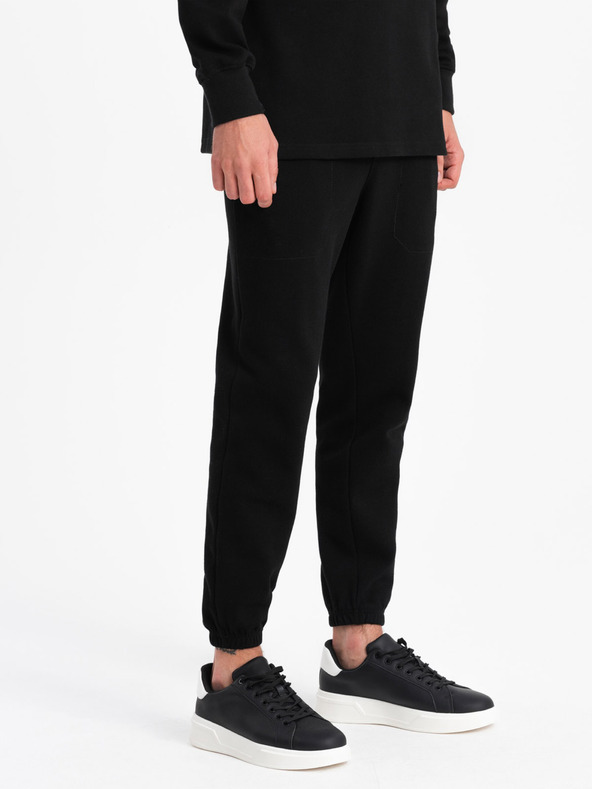 Ombre Clothing Crna muška trenirka, polo ovratnik, trenirka + hlače Ombre odjeća